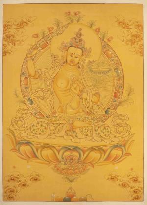 Full 24K Gold Style Original Manjushree Thangka Painting | Bodhisattva Of Wisdom